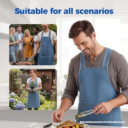 Adult Cross Back Apron, Stain Resistant Cotton Apron with Pockets ﻿ | Denim Cross Back Aprons, Cotton Apron Suitable for Gardens and Kitchens, with Pockets for Easy Carrying of Tools - color: B