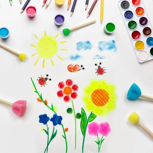 Daily Treasures 60PCS sponges for Painting in Different Shapes and Sizes, Art Sponges with Wiggle Eyes, Wooden Handle Sponge Brush Tools for Painting