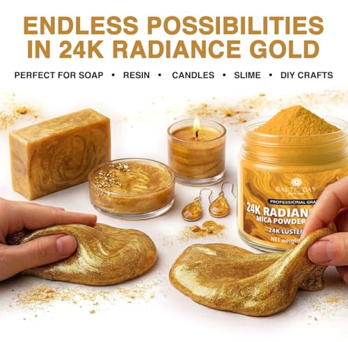 BALTIC DAY 24K Radiance Gold Mica Powder 2 oz (56g) – Metallic Gold Pigment for Epoxy Resin, Soap Making, Candle Dye, Slime, Nail Art, Bath Bombs, Acrylic Pouring & Crafts - color: Gold