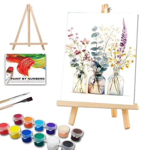 ICYANART Flowers Paint by Numbers for Adults Framed, Number Painting 8x12In | Adult Paint by Number Kits on Canvas with Wood Easel, DIY Acrylic Oil Painting by Number Beginners for Home Wall Decor Gift - color: Simple Flowers-7.8x11.8in