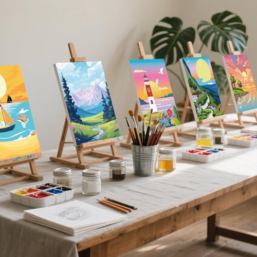 Harloon 36 Pcs 8 x 10 Inch Pre Drawn Canvas for Painting Pre Stretched Canvas Painting for Adults Illustration Landscape Outline for Sip and Paint Party Supplies Favor - style: Mountain