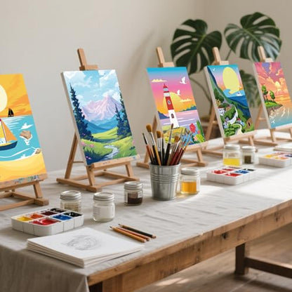 Harloon 36 Pcs 8 x 10 Inch Pre Drawn Canvas for Painting Pre Stretched Canvas Painting for Adults Illustration Landscape Outline for Sip and Paint Party Supplies Favor - style: Mountain