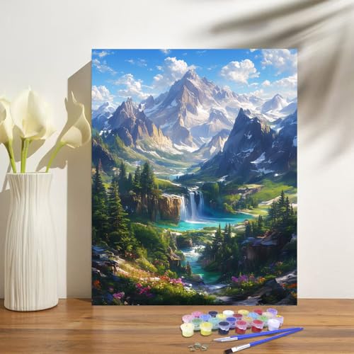 Landscape Paint by Numbers Kit for Adults Beginner Mountain Oil Painting Kit Adult Paint by Number Kits on Canvas DIY Painting for Beginners Art by Numbers Nature for Gifts Home Wall Decor 16x20 Inch - color: YF009