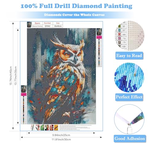Rekxtmo Owl Diamond Art Kits for Adults, Owl 5D Diamond Painting Kits - color: QY042