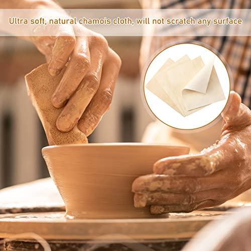 Potchen 20 Pieces Pre Cut Chamois Pottery Clay Ceramic Tool | Shammy Leather for Trimming Pot Rims, Polishing Ceramic Surfaces, Pottery Wheel Work, Soft Absorbent Tool - size: 3 x 3.7 Inch
