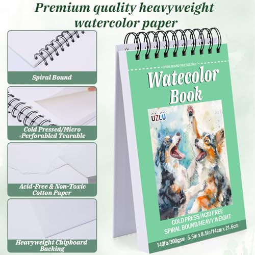UZLU 6 Pack Watercolor Paper Pads, 5.5 x 8.5 Inch, 180 Sheets Total - size: 5.5x 8.5 in