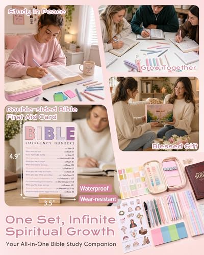XKDOUS 40 Bible Study Kit, Journaling Supplies for Women with Case, Pink | Bible Journaling Supplies with Bible Tabs Pencil Case and More, Helps Highlight Verses, Notes and Prayers with Writing Pens - color: Pink