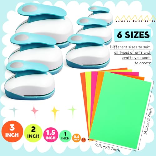 CHENGU 6 Pcs Circle Punch Set 3in/2in/1.5in/1in/0.6in/0.3in Scrapbook Hole Punchers Crafting with 10 Sticker Paper Round Cutter Scrapbook for Office Supplies DIY Albums Photos(Blue) - color: Blue, style: Circle