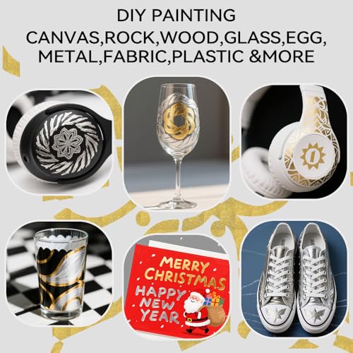 TRANSON 3 Gold, 3 Silver, 1 Black and 1 White Paint Markers Bold and Fine Dual-tip Acrylic Paint Marker Set for Rock Painting Glass Canvas Wood Leather Ceramic Painting - style: Bold and Fine 3 Gold 3 Silver 1 Black and 1 White