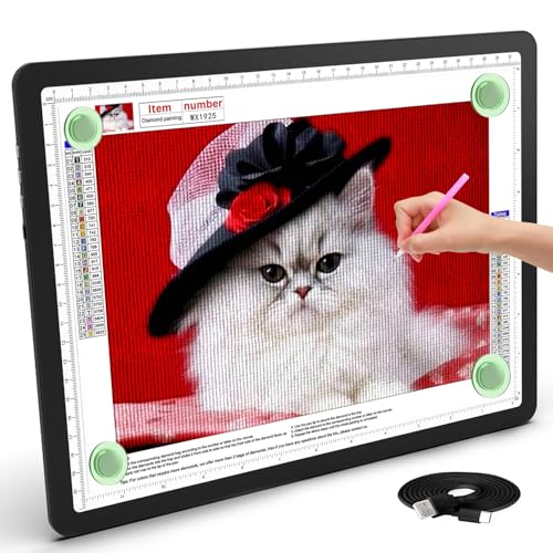 TSOCOS 11000Lux A4 Diamond Art Light Board, Light Pad with Side Physical Buttons & 6 Levels of Brightness, 3 Colors Magnetic Light Box for Tracing, Diamond Painting, Drawing, Weeding Vinyl - style: A4 (Non-rechargeable)