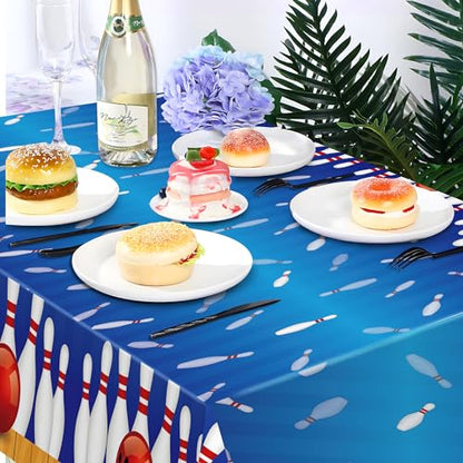 1Pc Bowling Party Plastic Tablecloth 54 x 87 Inch Long Table Cover, Bowling Ball Party Tablecover for Ball Sports Theme Kids Baby Shower Birthday Dinner Picnic Kitchen Event - color: Bowling