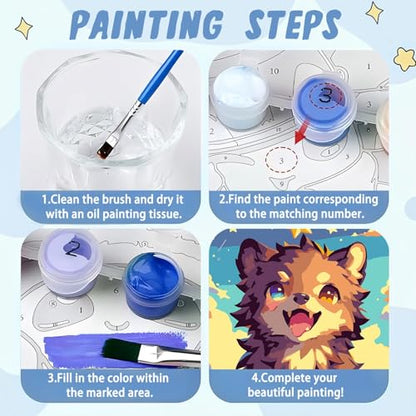 XTCIXAL Paint by Numbers Kit for Kids with Frame, Wolf, 8X8 inch - color: 13-Wolf