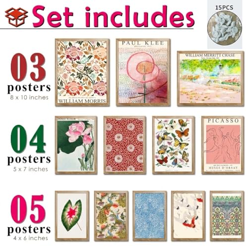 15 Pcs Framed Vintage Eclectic Gallery Wall Art Set - Botanical Decor - color: Vintage Eclectic Framed