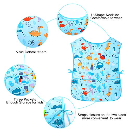 Kids Art Smock Girls Boys Artist Painting Apron with Pockets Sleeveless Smocks for Child 2-7 Years - color: 2pcs Dino