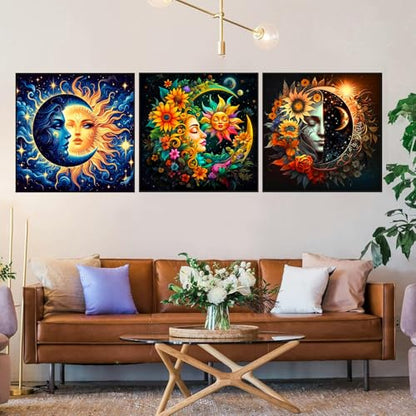 Axquilon 3 Packs Sun and Moon Paint by Numbers Kit for Adults 12x12in - color: 3 Pack Sun Moon