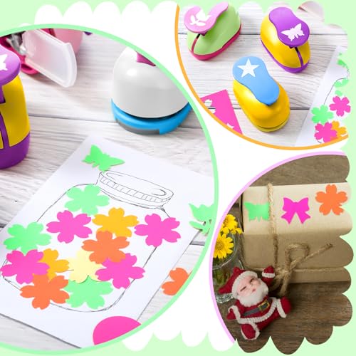 CHENGU Hole Punches 6 Shapes with Cardstock for Kids,Fresh Style,1 Inch | Paper Punchers Ideal for Scrapbooking Card Making, Star, Circle, Bow, Butterfly, Flower, Classroom Craft Supplies - size: 1 Inch, style: Fresh Style