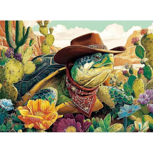 Cowboy Turtle Diamond Art Kits for Adult diamond painting kits for adults | Cactus Flowers Landscape Diamond Dots Full Drill Crafts for Gem Art Dot Art for Adults Home Wall Decor for Teens 12x16in - color: DP04855
