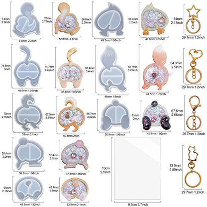 FUNSHOWCASE Animal Butt Resin Shaker Molds Set Keychain Charms Pendant Jewelry Making Supplies 25-Count, Silicone Trays, Seal Films, Key Chains - color: Animal Butt Craft Pack of 25