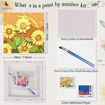 Nezyo 12 Sets Paint by Numbers with Frame for Adults, Acrylic Canvas 8x8 | DIY Kits Ideal to Beginners, Perfect as Party and Birthday Gifts, Includes Numbered Canvases with Acrylic Paints and Brushes - style: Spring