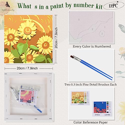 Nezyo 12 Sets Paint by Numbers with Frame for Adults, Acrylic Canvas 8x8 | DIY Kits Ideal to Beginners, Perfect as Party and Birthday Gifts, Includes Numbered Canvases with Acrylic Paints and Brushes - style: Spring