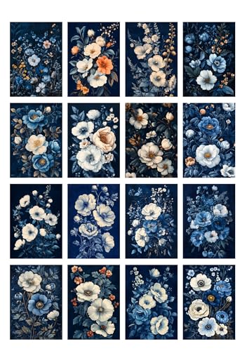 Decoupage Paper Pack (35 Sheets 6"x8") Blue Blossoms: Elegant, Vintage-Style Floral Arrangements with Blue, White and Soft Touches of Coral, Creating a Peaceful Atmosphere FLONZ Vintage - color: ThirtyThree
