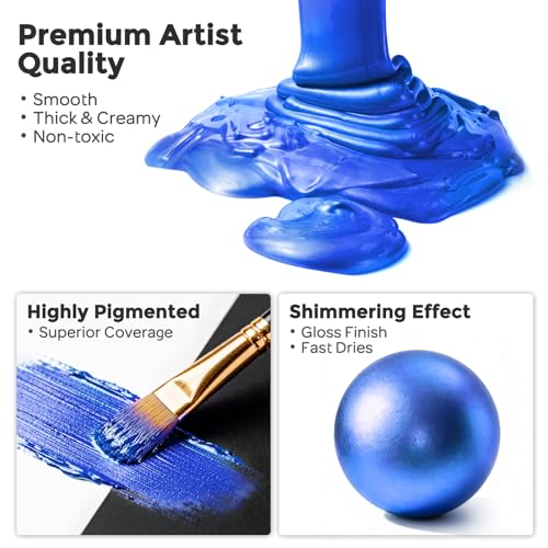 Nicpro Metallic Blue Acrylic Paint, 8.45oz/250ml Large Metallic Paint | Non Toxic, Non Fading Craft Paints for Metal, Wood, Clay, Fabric, Canvas, Furniture, Handcrafts, Art Supplies - color: Metallic Blue, size: 8.45 Fl Oz (Pack of 1)