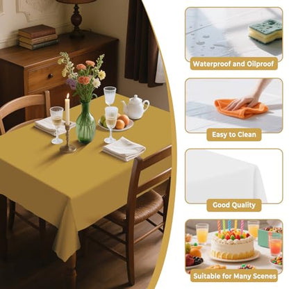 54IN X 320FT Plastic Table Cover Roll with Cutter Box, Cut to Size Plastic Table Cloths for Parties, Birthday, (Gold, 54"x3840"(Rectangular)) - color: Gold, size: 3840" x 54" (Rectangular)