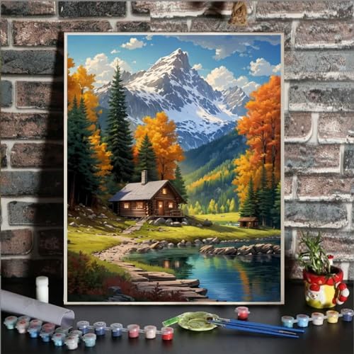 Mountain Paint By Numbers Kit For Adults Beginner Cabin Adult Paint By Number Kits On Canvas Mountain Oil Painting Kit For Beginners Adults' Paint-By-Number Kits For Gift Home Wall Decor 16x20 Inch - color: SZ0027
