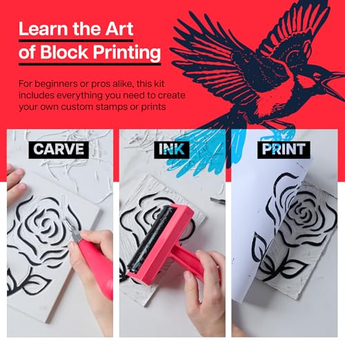 Linocut Printing Kit - Stamp Making Carving Tools - Crafts for Adults - Easter Unique Gifts - Teen Boy Gifts - Birthday Gift Ideas for Women - Hobbies DIY Kits for Adults, Boys, Girls, Women, Men
