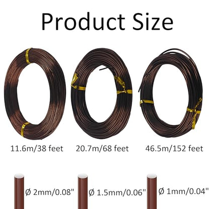 Bonsai Training Wire Kit 3 Sizes, 1.0mm/1.5mm/2.0mm Anodized Aluminum Bonsai Wire, Antique Bronze Aluminum Wire Set for Bonsai Trees Shaping and Training(100g Each Size) - size: 1.0mm/1.5mm/2.0mm