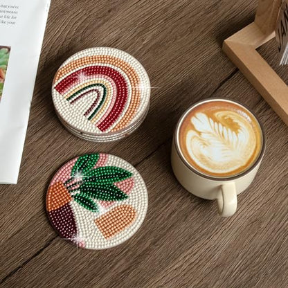 Temlum 6 Pcs Diamond Art Coasters Kits for Adults & Teens, Plants - color: Plants Coasters