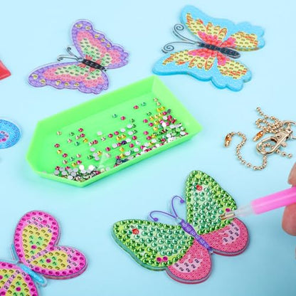Labeol Arts and Crafts for Kids - Creat Your Own GEM Keychains-5D Diamond Painting by Numbers GEM Kits for Kids Girls Toddler Age 6-7 6-8 10-12 - style: butterfly