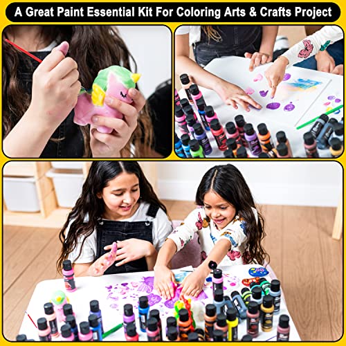 JOYIN Washable Tempera Paint Set for Kids 42PCS, Non Toxic Liquid Paint with 15 Brushes and 4 Palettes - Art Supply for Kids for Arts and Crafts Project, Finger Painting (2 oz Each), School Project Art Supplies - size: 2 Fl Oz (Pack of 42)