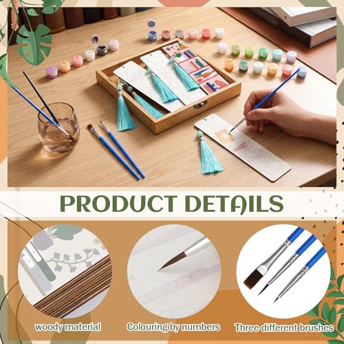 Kosiz 12 Pcs Book Paint by Number Kit for Adult Wood Bookmark | Mini Paint by Numbers Kit, Painting Decor, Back to School Tassels Blank Bookmark, for Small DIY Craft Book Lovers Gift 7x2 '' - style: Book
