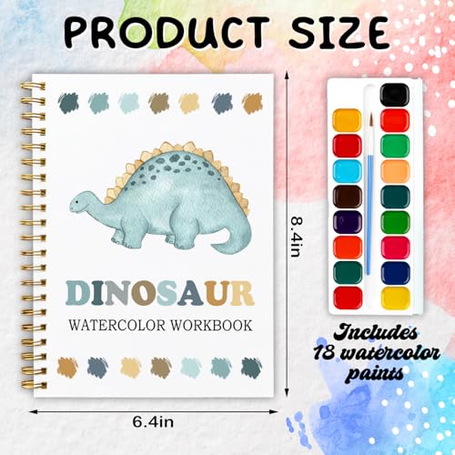 12 Dinosaur Patterns Watercolor Set, Painting Book for Beginners, Fun Family Art Activity Kit, Creative DIY Gift for Adults, Dino Lover Stress Relief Workbook - color: Blue-Dinosaur