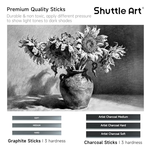 Shuttle Art Sketching and Drawing Pencils Set, 37-Piece Professional Sketch Pencils Set in Zipper Carry Case, Drawing Kit Art Supplies with Graphite Charcoal Sticks Tool Sketch book for Adults Kids