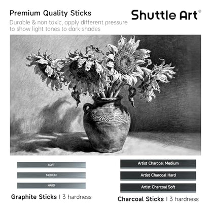 Shuttle Art Sketching and Drawing Pencils Set, 37-Piece Professional Sketch Pencils Set in Zipper Carry Case, Drawing Kit Art Supplies with Graphite Charcoal Sticks Tool Sketch book for Adults Kids