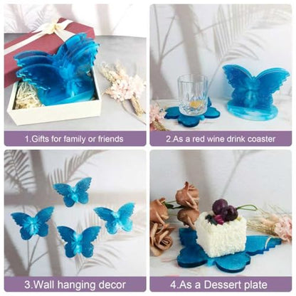 Butterfly Coaster Resin Mold Set, 5-Piece Silicone Casting Molds with Base for Table Decor, Dining Table Coffee red Wine Coaster Making Tools