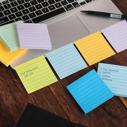 HQCME 9 Pack Lined Sticky Notes 3x3 in, Self-Stick Note Pads, 82 Sheets/Pad | Sticky Pads, Bulk Stick Notes Pad, Teacher Classroom Must Haves, Back to School & Office Supplies,Easy to Post for Notebook - size: 3x3 in