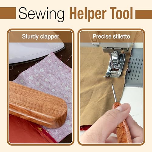 Savina Set 4 - Tailor Clapper/Seam Roller/Stiletto/Seam Rippers for Sewing - Wooden Sewing Quilting Tools - color: Tailor Clapper + Seam Roller + Stiletto + Brush