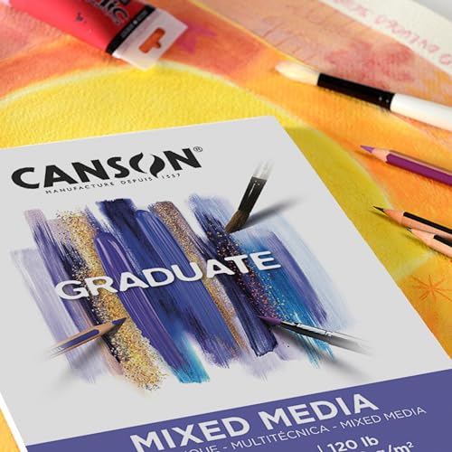 Canson Graduate Mixed Media Pad, Foldover, 9x12 inch, 20 Sheets | Artist Paper for Adults and Students - Watercolors, Mixed Media, Markers and Art Journaling - color: White Paper, size: 9x12 inch