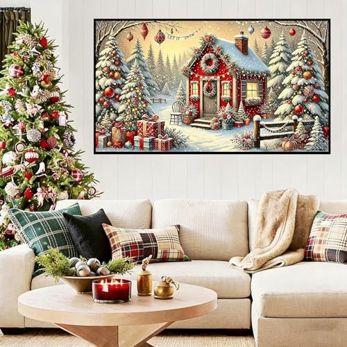 Extra Large Diamond Art Kits for Adults, 5D Diamond Painting Kits 28x16 In - color: Christmas Cabin Large Diamond Painting