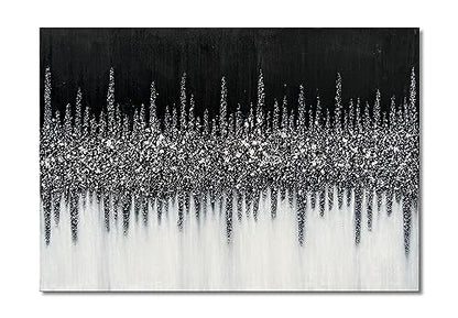 Art 28x40 inch Hand Painted Abstract Art Oil Painting in Black and Silver Texture Modern Wall Home Decoration Painting - color: Yi033