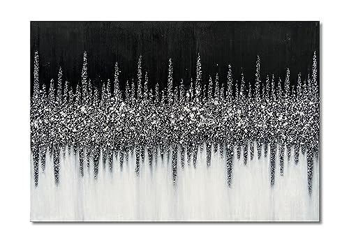 Art 28x40 inch Hand Painted Abstract Art Oil Painting in Black and Silver Texture Modern Wall Home Decoration Painting - color: Yi033