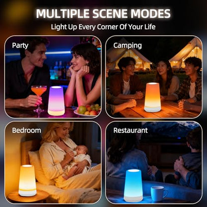 Night Light, Dimmable Touch Lamp and Remote Control, 13 RGB Colors & 5 Brightness, Rechargeable Bedside Table Lamp for Baby Kids Nursery Bedroom Bathroom Camping (White) - color: White