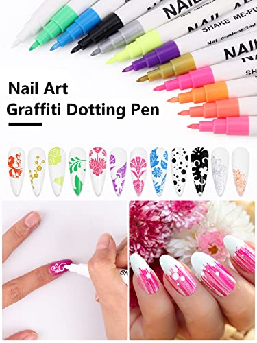 12 Color 3D Nail Art Pens Set Kalolary Nail Point Graffiti Dotting Pen | Drawing Painting Liner Brush for DIY Nail Art Beauty Adorn Manicure Tools - color: D