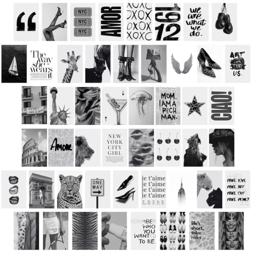 KBKBART 50 Pcs Black and White Wall Collage Kit - Trendy Leopard Wall Decor | Cardstock 4x6 inch Aesthetic Posters Unframed, Monochrome Pictures for College Girls Dorm Teens Room, Wall Collage Printing - color: Black and White, size: 4x6 inchx50pcs