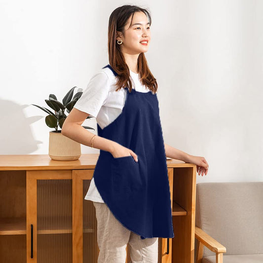 Cotton Cross Back Aprons Solid Color Cooking Kitchen Garden Smock for Women Girls with Pockets - color: Navy Blue