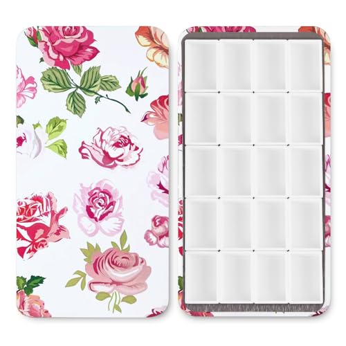 20 Empty Full Pans Watercolor Palette Tins Box with Magnetic Squares | 3ml Plastic Half Pan,Metal Paint Tray Palettes for Travel,Lightweight Portable,Watercolor Painting Mixing Tray.White Rose - color: White Rose, size: 20 Full Pans