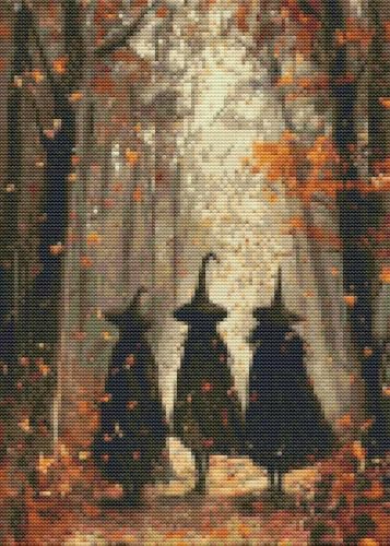 Eiazuiks Halloween Stamping Cross Stitch Kit,Witchs Halloween Counting Cross Stitch Kit for Adult Beginners, Full Line DIY Stitching Kit for Home Decor Cross Stitch Patterns 12x16 inches - color: Witchs